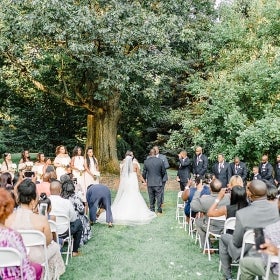 An outdoor wedding ceremony. 