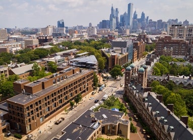 the Philadelphia skyline and trees