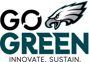 A logo that reads, "GO GREEN, INNOVATE, SUSTAIN," and includes the mascot of the Philadelphia Eagles. 