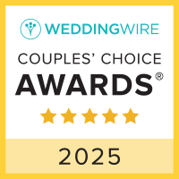 A yellow square badge that reads, "WeddingWire Couples' Choice Awards 2025."