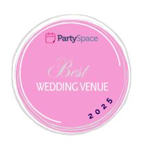 A pink circle badge that reads, "PartySpace Best Wedding Venue 2025."